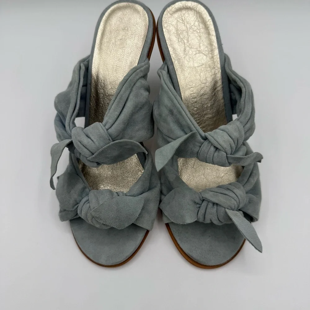 Ann Klein Collection Blue Suede Knot Mules Elegant Slip On Open Toes Sandals - Picture 4 of 12